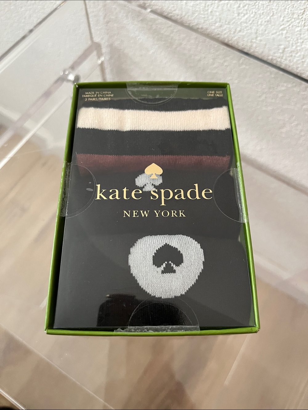 NWT kate spade Multi Colored Striped Logo Crew Socks